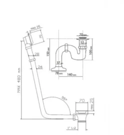 Ab und Überlauf System inkl. Siphon für Nostalgie Badewanne Venedig, Paris, Milano - Altgold