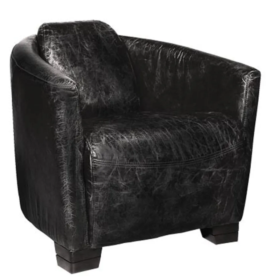 Art Deco Echtleder Sessel Ebony Leder / Antik-Schwarz - Clubsessel - Lounge Sessel