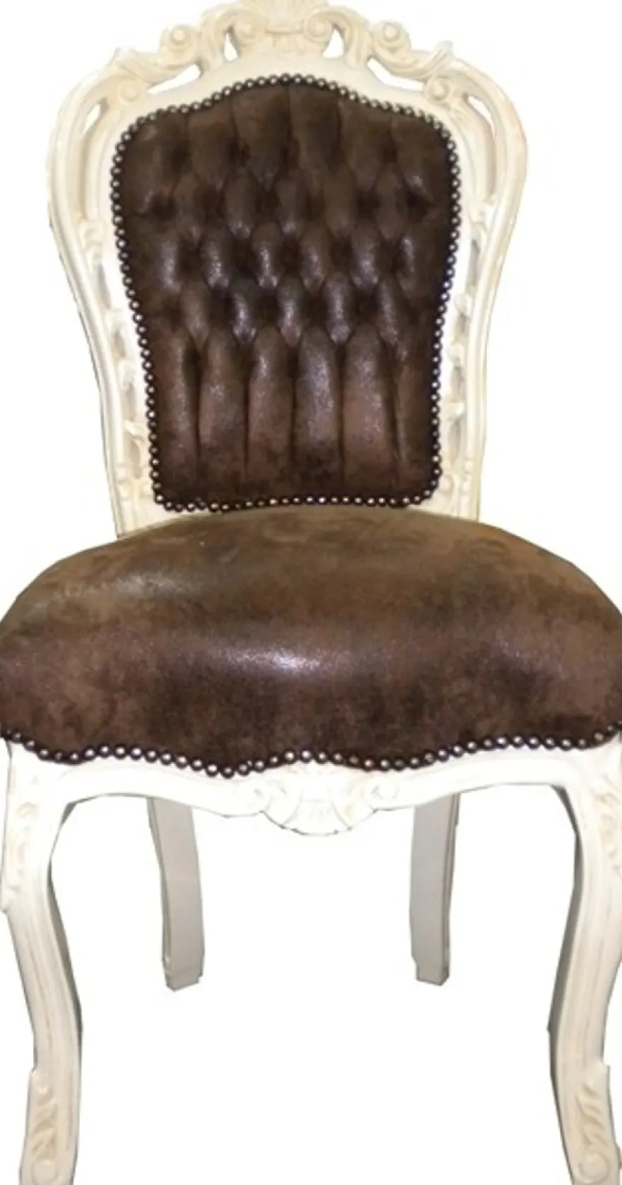Barock Esszimmer Stuhl Braun / Creme Lederoptik