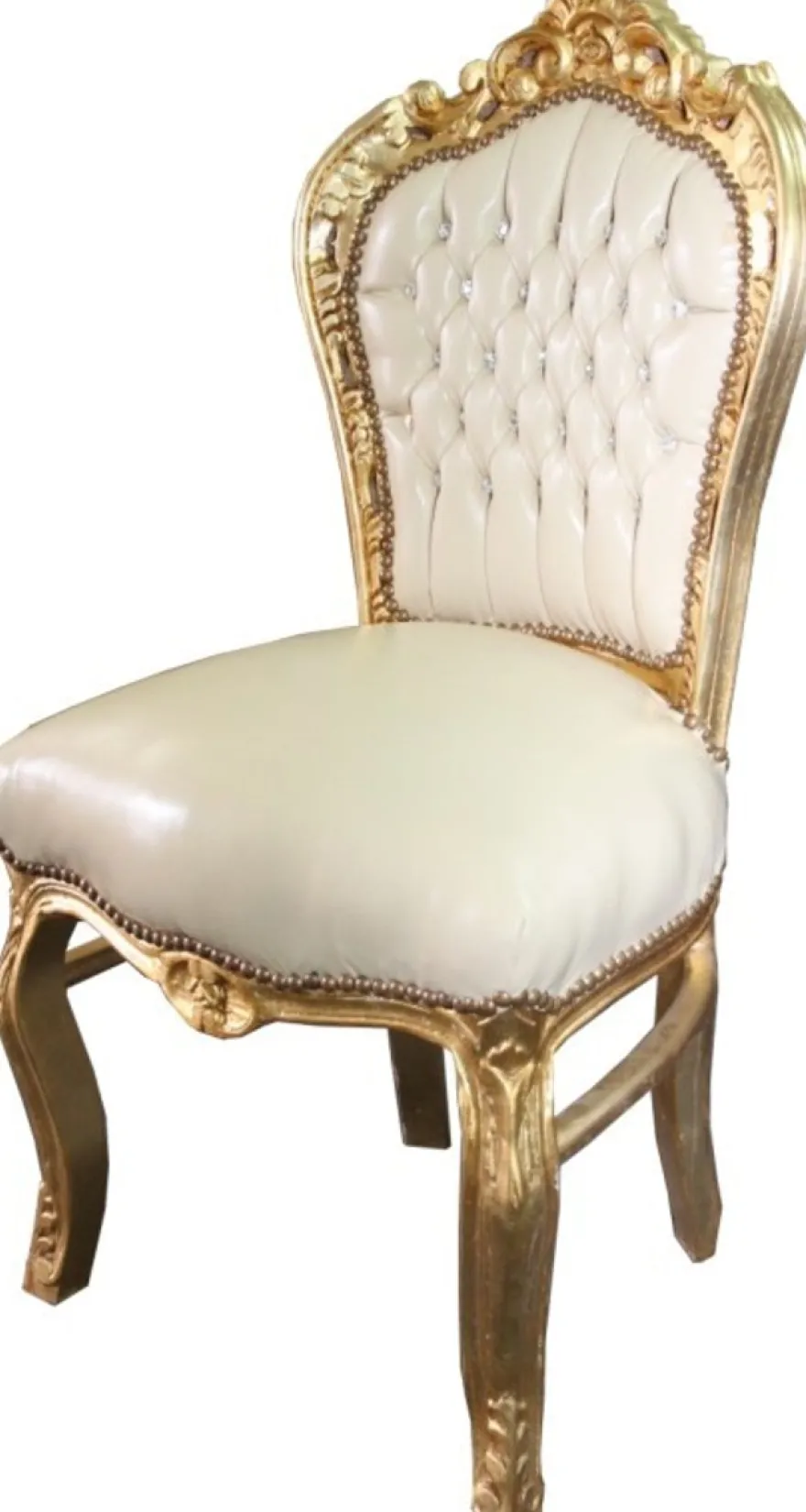 Barock Esszimmerstuhl Creme / Gold mit Bling Bling Glitzersteinen - Limited Edition