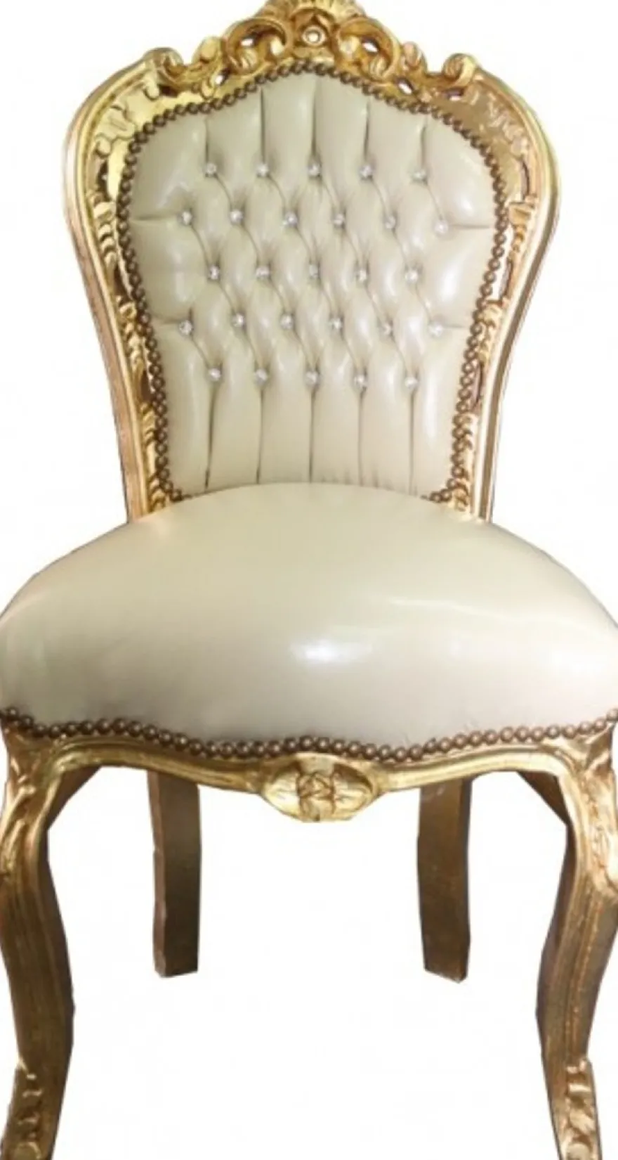 Barock Esszimmerstuhl Creme / Gold mit Bling Bling Glitzersteinen - Limited Edition