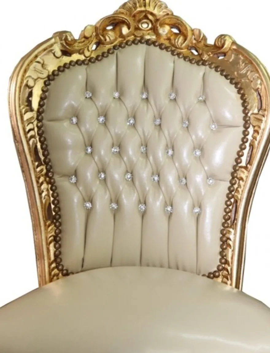 Barock Esszimmerstuhl Creme / Gold mit Bling Bling Glitzersteinen - Limited Edition