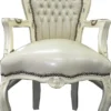 Barock Esszimmerstuhl Creme / Creme Lederoptik mit Armlehnen