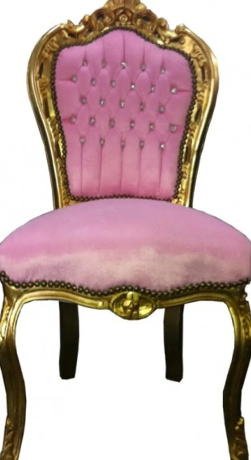 Barock Esszimmer Stuhl Rosa / Gold Bling Bling Steine
