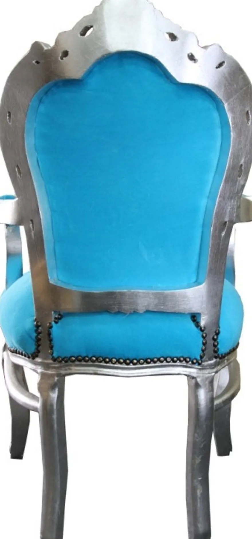 Barock Esszimmer Stuhl Türkis / Silber mit Armlehnen