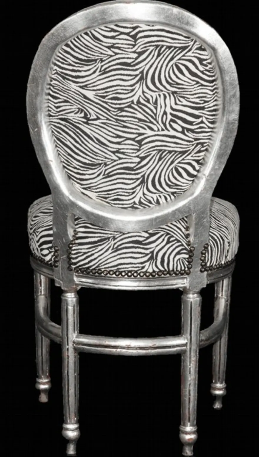 Barock Esszimmer Stuhl Zebra / Silber Rund