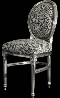 Barock Esszimmer Stuhl Zebra / Silber Rund