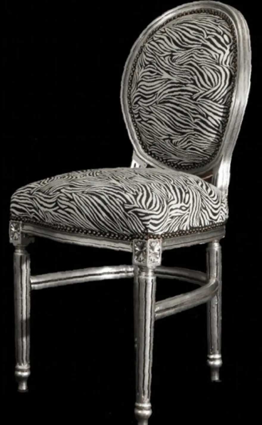 Barock Esszimmer Stuhl Zebra / Silber Rund