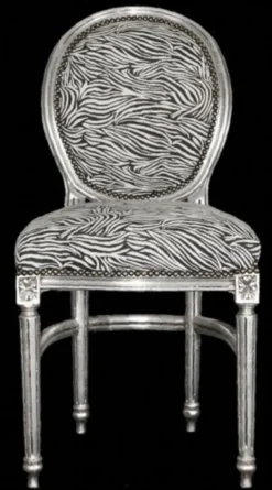 Barock Esszimmer Stuhl Zebra / Silber Rund
