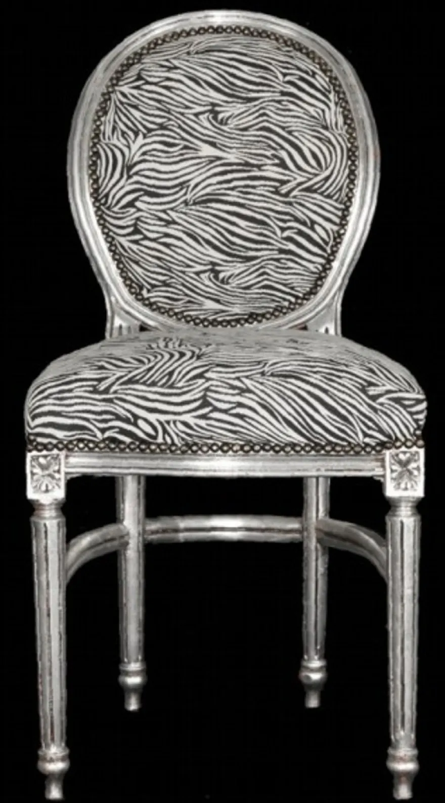 Barock Esszimmer Stuhl Zebra / Silber Rund