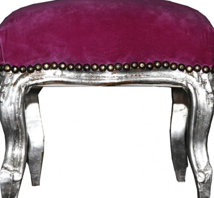 Barock Fußhocker Lila / Silber