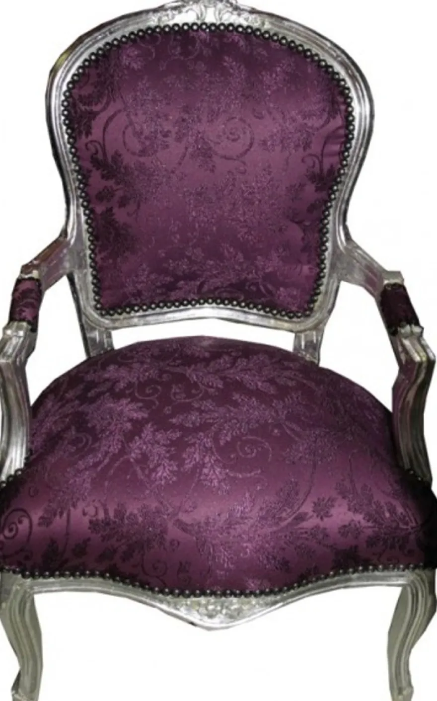Barock Salon Stuhl Lila Muster / Silber - Antik Stil Möbel