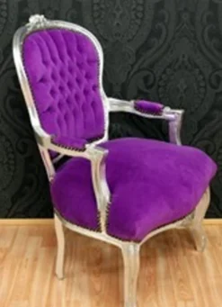 Barock Salon Stuhl Lila / Silber