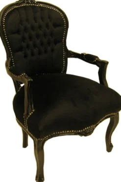 Barock Salon Stuhl Schwarz / Schwarz