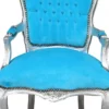 Barock Salon Stuhl Türkis / Silber