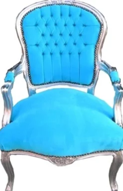 Barock Salon Stuhl Türkis / Silber