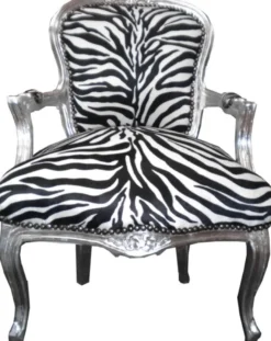 Barock Salon Stuhl Zebra / Silber