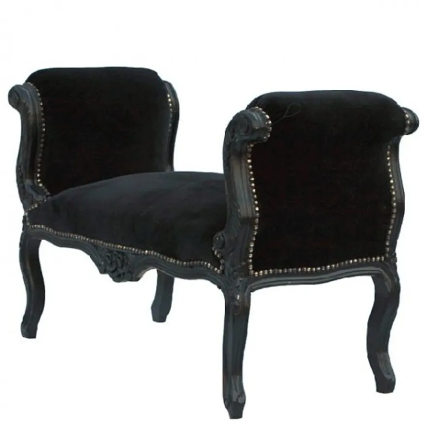 Barock Schemel Hocker Schwarz / Schwarz - Sitzbank