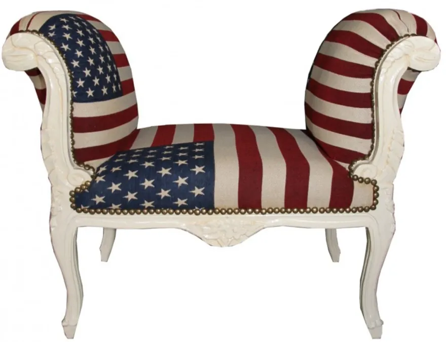 Barock Schemel Hocker USA Design / Creme - Sitzbank USA Flagge