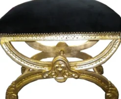 Barock Sitzhocker / Kreuzhocker Schwarz / Gold