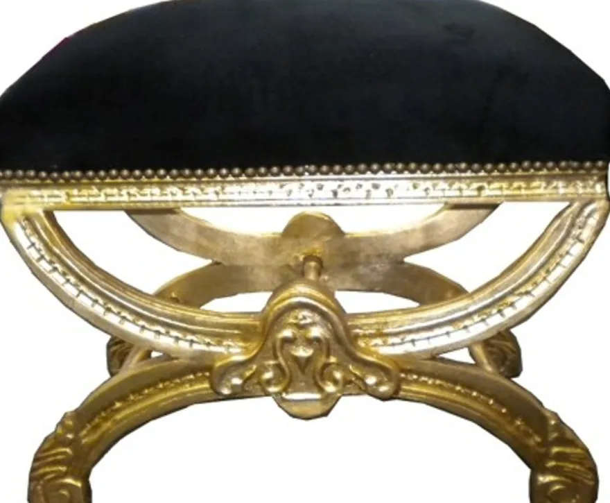 Barock Sitzhocker / Kreuzhocker Schwarz / Gold