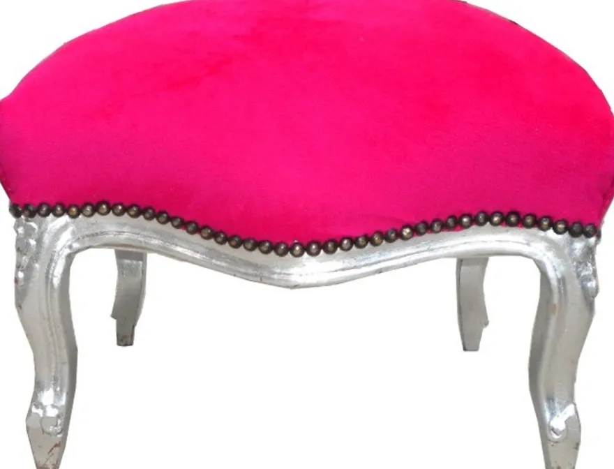 Barock Sitzhocker Pink / Silber Medium