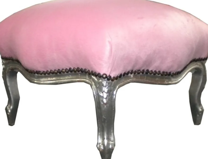 Barock Sitzhocker Rosa / Silber Medium