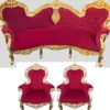 Barock Sofa Garnitur Bordeaux Muster / Gold + 2 Sessel - Wohnzimmer Barock