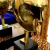 Bronze Skulptur nach Pablo Gargallo Kiki de Montparnasse Jugendstil Art Noveau 1928 Goldene Kopfbüste Diva Helmet Mask Maske Gold Kunst Künstler 1928