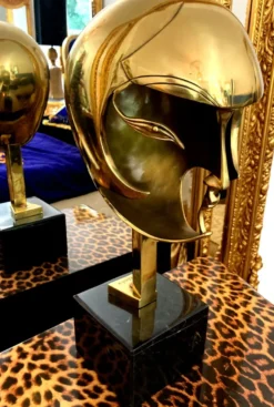 Bronze Skulptur nach Pablo Gargallo Kiki de Montparnasse Jugendstil Art Noveau 1928 Goldene Kopfbüste Diva Helmet Mask Maske Gold Kunst Künstler 1928