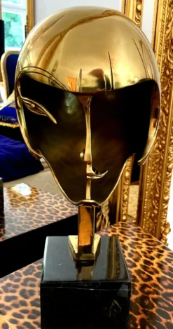 Bronze Skulptur nach Pablo Gargallo Kiki de Montparnasse Jugendstil Art Noveau 1928 Goldene Kopfbüste Diva Helmet Mask Maske Gold Kunst Künstler 1928