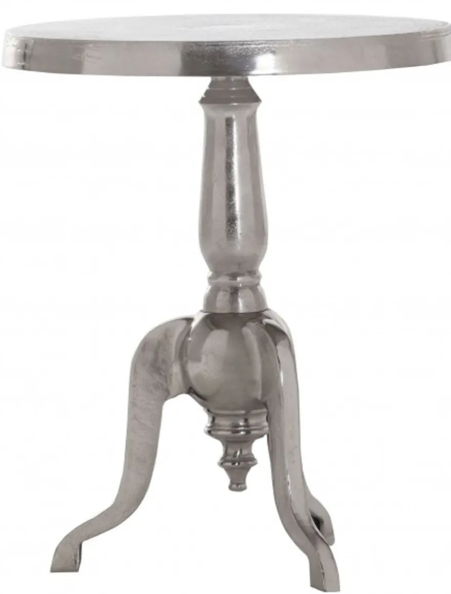 Casa Padrino Aluminium Beistelltisch Massiv Barock Stil Silber H 63 x 51 cm