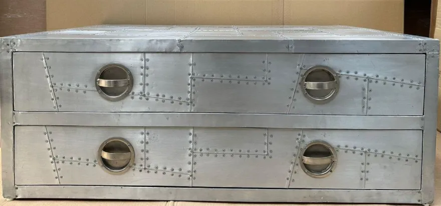Casa Padrino Aluminium Flugzeug Flieger Couchtisch Silber 120 cm - Aluminium Flugzeug Flieger Möbel