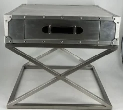 Casa Padrino Aluminium Flugzeug Flieger Nachttisch mit Schublade Silber / Schwarz