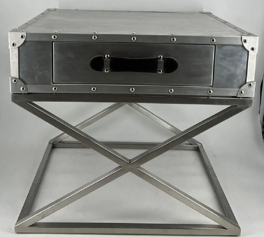 Casa Padrino Aluminium Flugzeug Flieger Nachttisch mit Schublade Silber / Schwarz