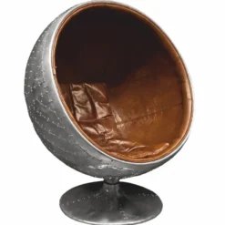 Casa Padrino Aluminium Leder Drehsessel Silber / Braun H. 120 cm - Aluminium Möbel