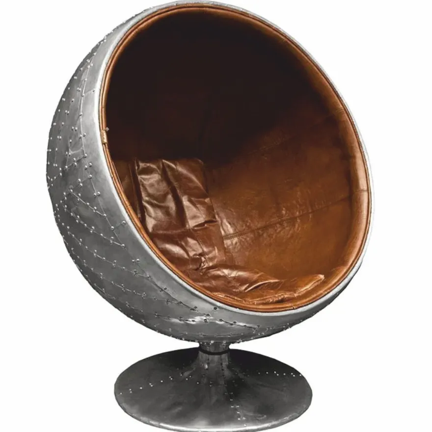 Casa Padrino Aluminium Leder Drehsessel Silber / Braun H. 120 cm - Aluminium Möbel