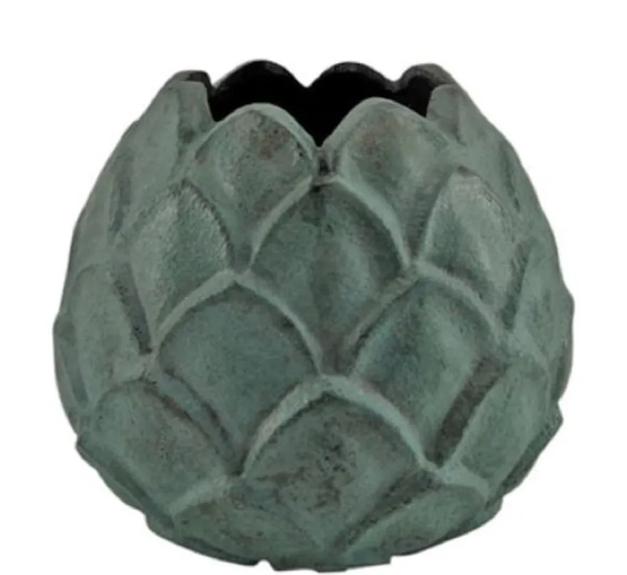 Casa Padrino Aluminium Vase Mintgrün Ø 16 x H. 13 cm - Dekorative Blumenvase im Ananas Design