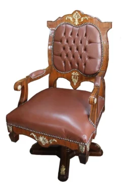 Casa Padrino Antik Echtleder Chefsessel Drehstuhl in Mahagoni Braun / Gold - Sondermaße