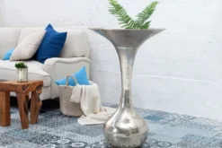 Casa Padrino Antik Stil Barock Blumenvase Raw Aluminium 90cm - Pflanzentopf - Hotel Dekoration - Blumengefäss Standvase