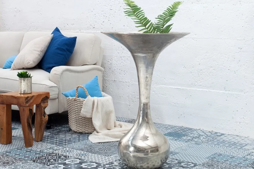Casa Padrino Antik Stil Barock Blumenvase Raw Aluminium 90cm - Pflanzentopf - Hotel Dekoration - Blumengefäss Standvase
