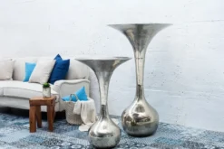 Casa Padrino Antik Stil Barock Blumenvase Raw Aluminium 90cm - Pflanzentopf - Hotel Dekoration - Blumengefäss Standvase