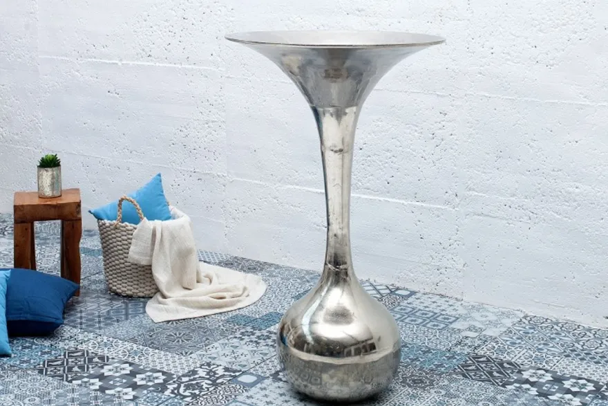 Casa Padrino Antik Stil Barock Blumenvase Raw Aluminium 90cm - Pflanzentopf - Hotel Dekoration - Blumengefäss Standvase