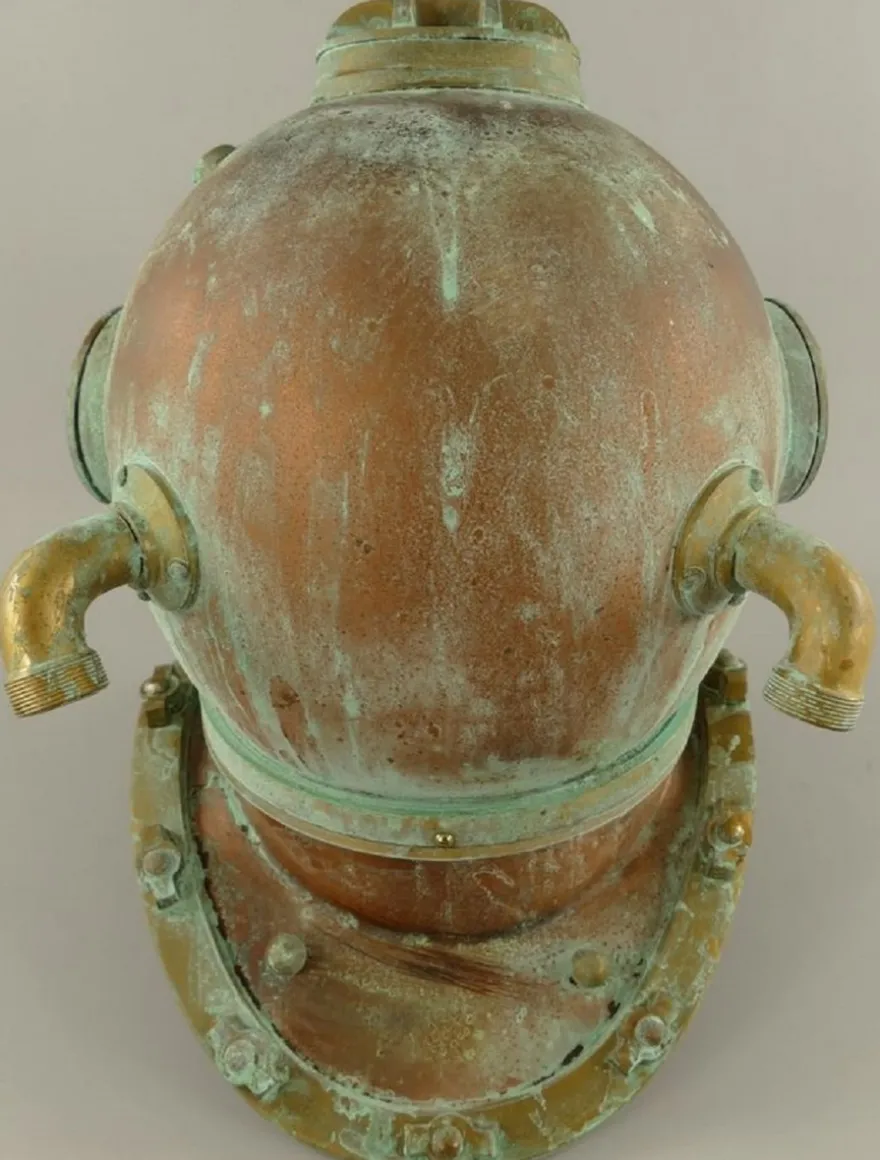 Casa Padrino Antik Stil Deko Taucherhelm Kupfer brüniert / Messing / Antik Grün 42 x 35 x H. 47 cm - Wohnzimmer Deko - Schreibtisch Deko - Luxus Deko - Deko Accessoires