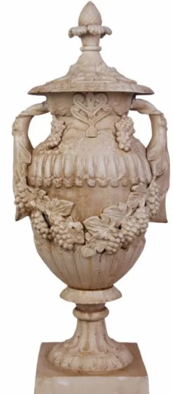 Casa Padrino Antik Stil Gartenpokal Garten Ornament - Gusseisen - Altweiss Antikstil Garten Dekoration - schwere Ausführung -