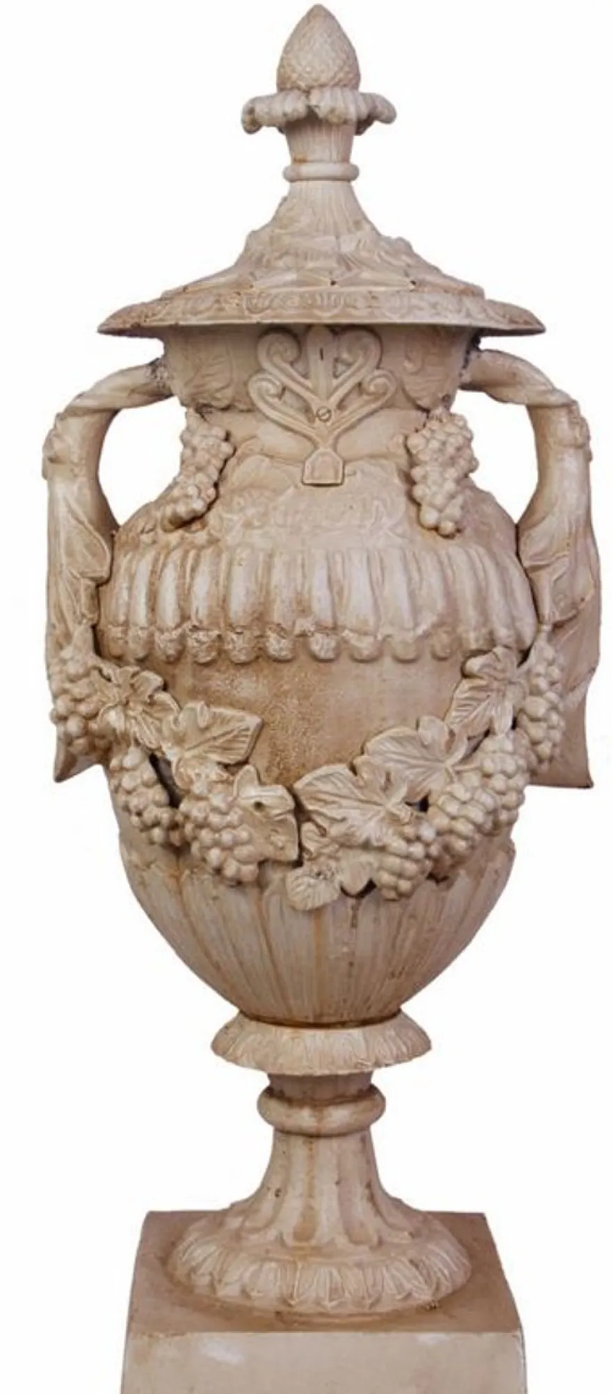 Casa Padrino Antik Stil Gartenpokal Garten Ornament - Gusseisen - Altweiss Antikstil Garten Dekoration - schwere Ausführung -