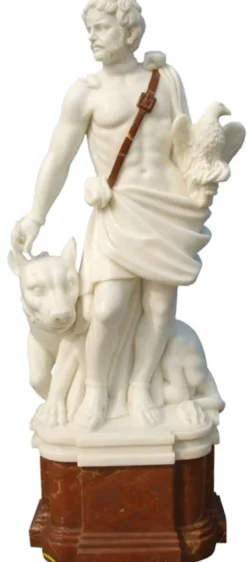 Casa Padrino antik Stil Marmor Skulptur Römer und Hund Creme / Rot H. 100 cm