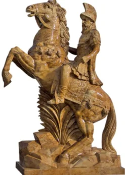 Casa Padrino Antik Stil Marmor Skulptur Römer auf Pferd rechts Braun H. 210 cm - Garten Deko