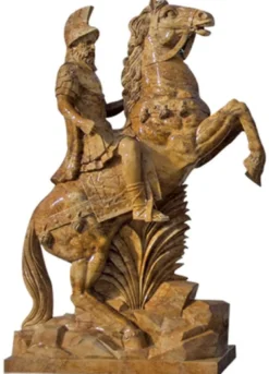 Casa Padrino Antik Stil Marmor Skulptur Römer auf Pferd links Braun H. 210 cm - Garten Deko