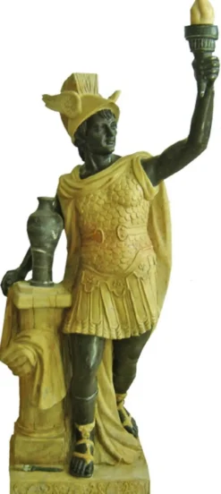 Casa Padrino Antik Stil Marmor Skulptur Römer mit Fackel links Gelb / Grau H. 150 cm